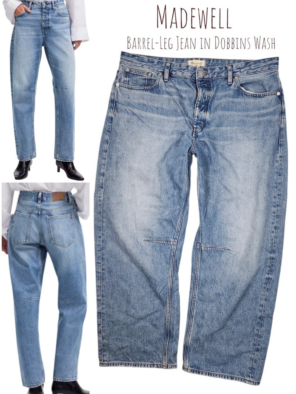Madewell The Darted Barrel-Leg Jean in Dobbins Wash Light Blue Women's 32 NR527